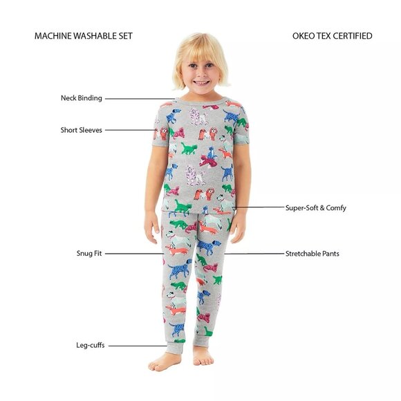 NEW Member's Mark Girls 4 Piece Organic Cotton Pajama Set Dogs & Cats - Picture 3 of 10